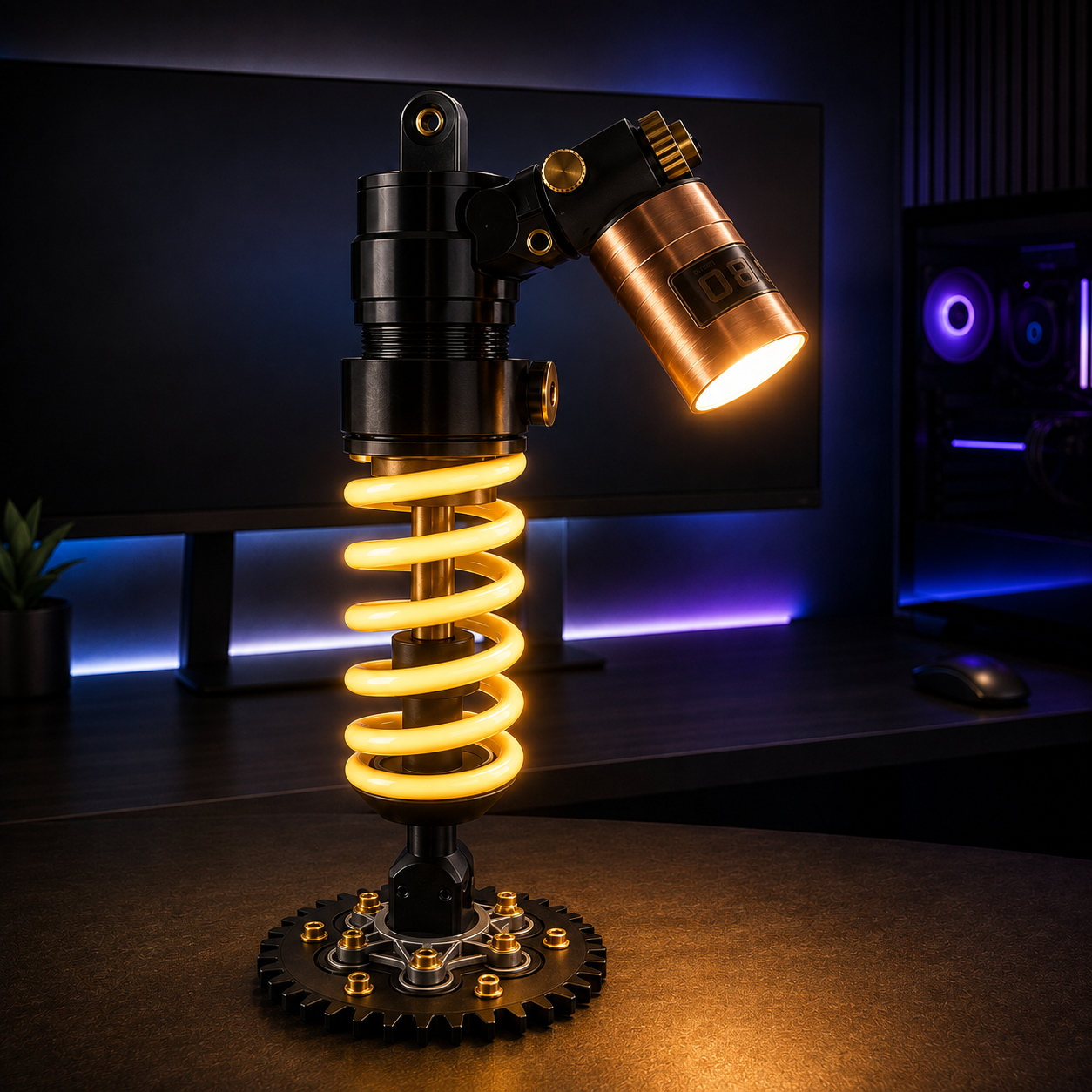 LuxShock desk lamp, glowing